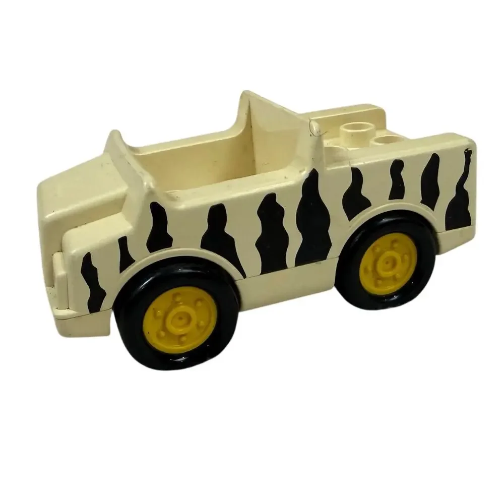 Vintage Lego Duplo Zoo Zebra Stripe Truck Car w Hitch Black White Vehicle Safari
